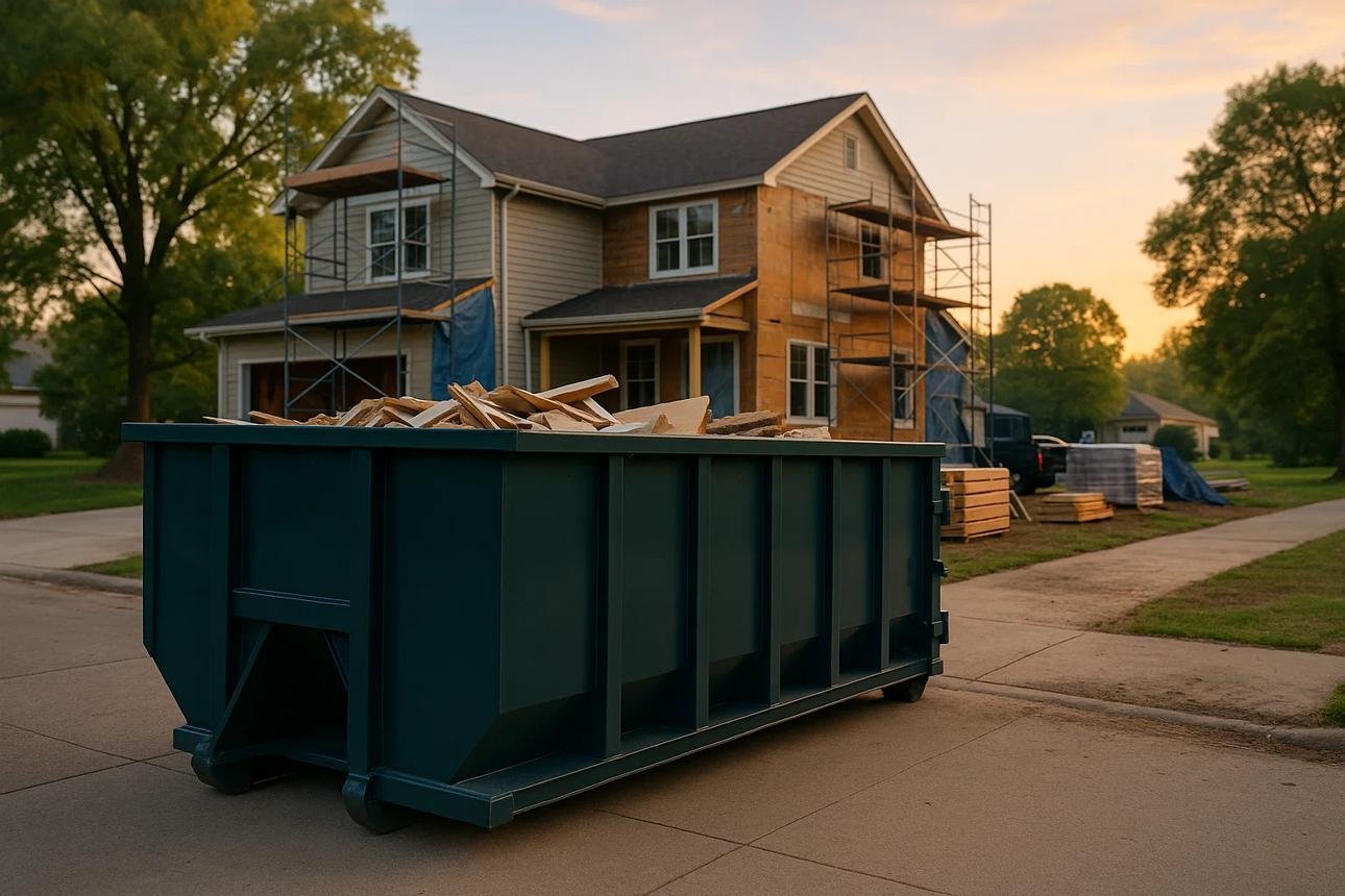 Dumpster loaded and ready for pickup and responsible disposal